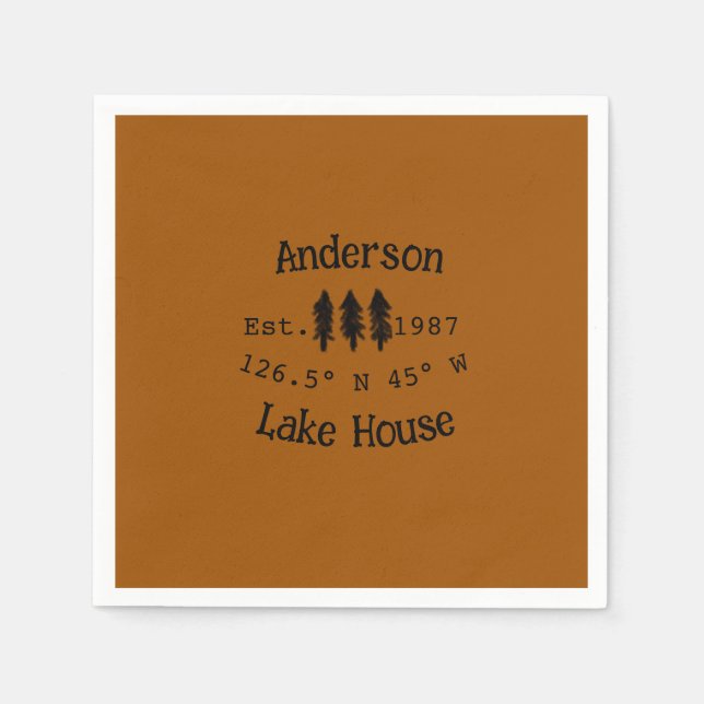 Lake house ets. Date year custom coordinates add n Napkin (Front)