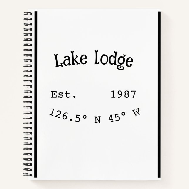 Lake house ets. Date year custom coordinates add n Notebook (Front)
