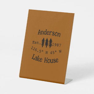 Lake house ets. Date year custom coordinates add n Pedestal Sign