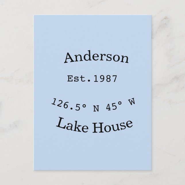 Lake house ets. Date year custom coordinates add n Postcard (Front)