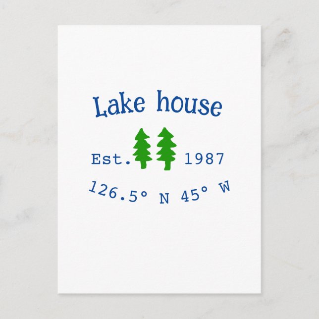 Lake house ets. Date year custom coordinates add n Postcard (Front)