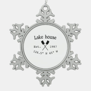 Lake house ets. Date year custom coordinates add n Snowflake Pewter Christmas Ornament