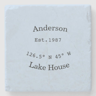Lake house ets. Date year custom coordinates add n Stone Coaster