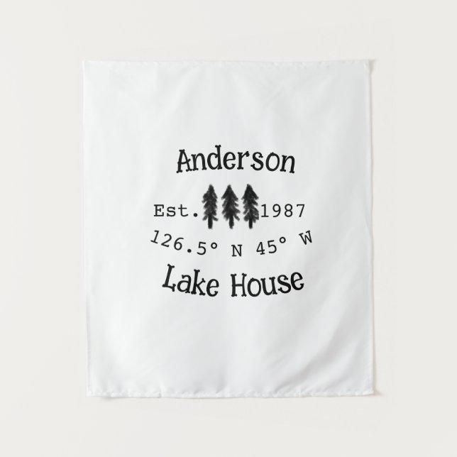 Lake house ets. Date year custom coordinates add n Tapestry (Front)