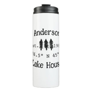 Lake house ets. Date year custom coordinates add n Thermal Tumbler