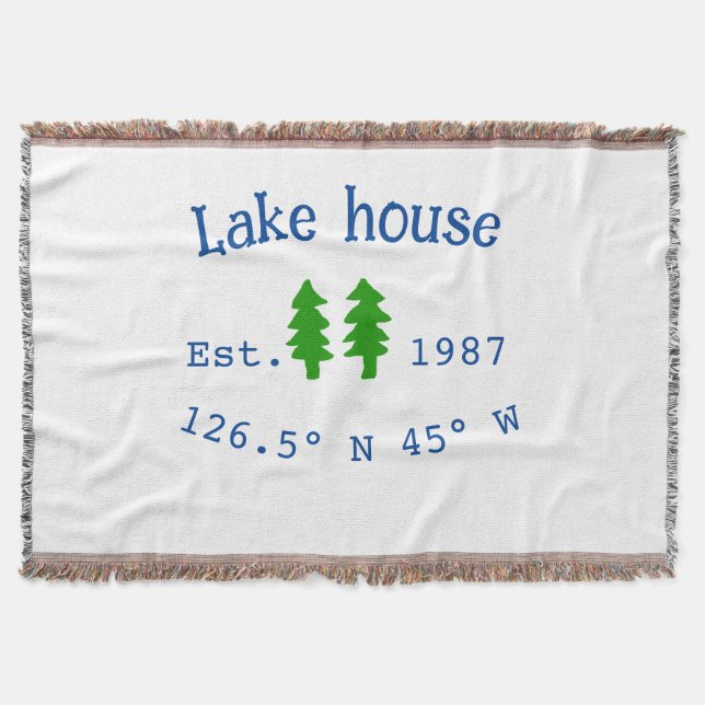 Lake house ets. Date year custom coordinates add n Throw Blanket (Front)