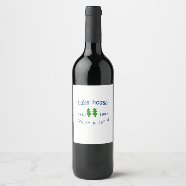 Lake house ets. Date year custom coordinates add n Wine Label (Front)