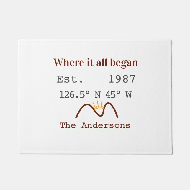 Lake house ets. Date year custom coordinates brown Doormat (Front)