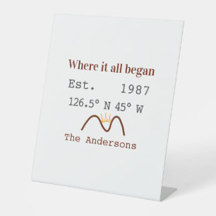 Lake house ets. Date year custom coordinates brown Pedestal Sign