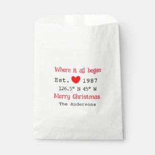 Lake house ets. Date year custom coordinates red Favour Bag