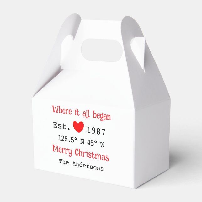 Lake house ets. Date year custom coordinates red Favour Box (Front Side)