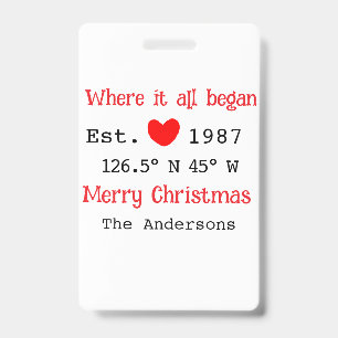 Lake house ets. Date year custom coordinates red ID Badge