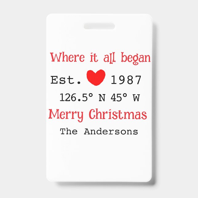 Lake house ets. Date year custom coordinates red ID Badge (Front)