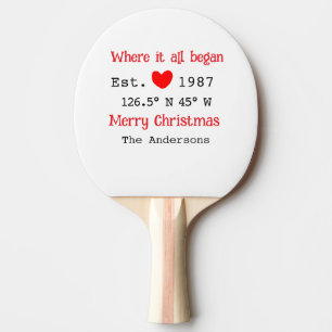 Lake house ets. Date year custom coordinates red Ping Pong Paddle