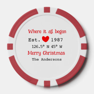 Lake house ets. Date year custom coordinates red Poker Chips