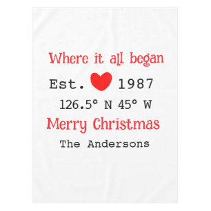 Lake house ets. Date year custom coordinates red Tablecloth