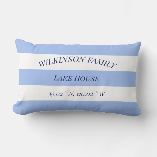 Lake house Family name Blue Stripes Lumbar Cushion (Front)