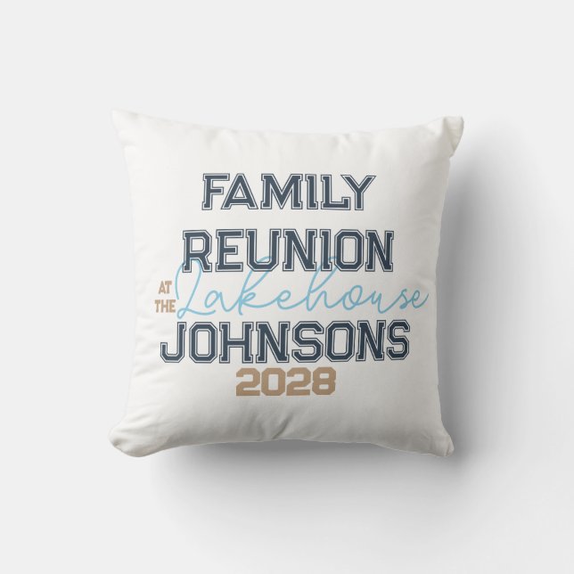 Lake house family reunion retro typography  cushion (Front)