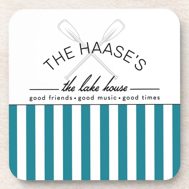 Lake House Good Friends Music Times Blue Stripe Coaster (Front)