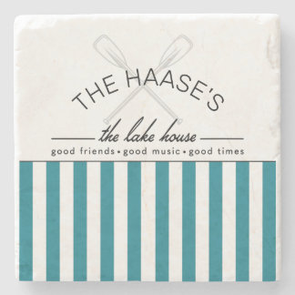 Lake House Good Friends Music Times Blue Stripe Stone Coaster