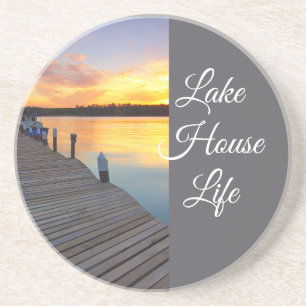 Lake House Life Sunset, Calm Coastal Gift Coaster