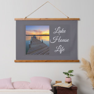 Lake House Life Sunset, Calm Coastal Gift Hanging Tapestry
