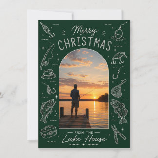 Lake House Merry Christmas Fishing Photo Holiday Card