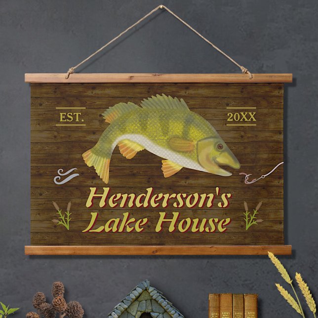 Lake House Nautical Bass Fish Rustic Wood Custom Hanging Tapestry (Creator Uploaded)