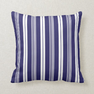 Lake House Navy Blue White Deckchair Stripes Cushion