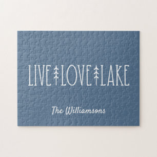 Lake House Quote Pine Tree Personalised Blue  Jigsaw Puzzle