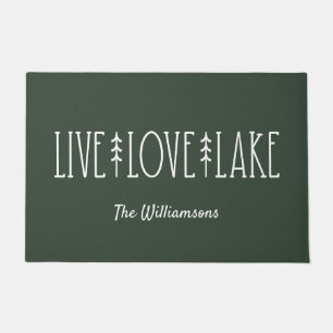 Lake House Quote Pine Tree Personalized Dark Green Doormat