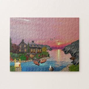 Lake House Retreat Scenic Landscape Jigsaw Puzzle