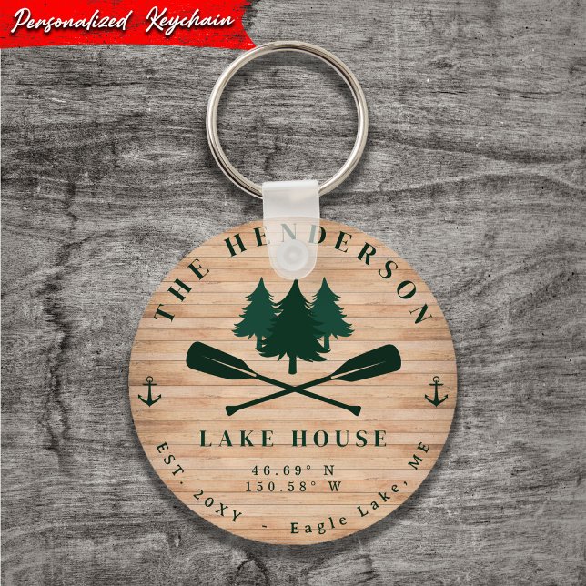 Lake House Rustic Lake House Boat Oars Trees Key Ring (Creator Uploaded)