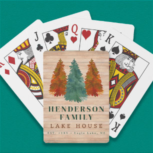 Lake House Rustic Lake House Boat Watercolor Trees Playing Cards