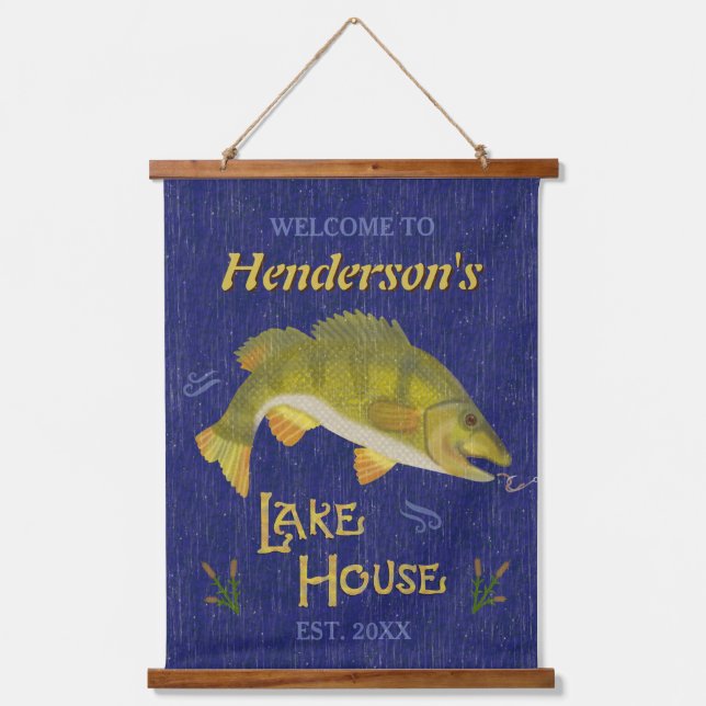 Lake House Rustic Nautical Bass Fish Personalised Hanging Tapestry (Front)