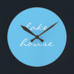 Lake House Sky Blue Aqua White Elegant Cool 2020 Round Clock<br><div class="desc">Designed with beautiful sky blue background,  this is perfect for gifts and home decor for lakeshore homes or new homes. You may change the background colour if you wish!</div>