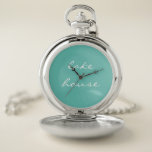 Lake House Teal Blue Aqua White Elegant Cool 2020 Pocket Watch<br><div class="desc">Designed with beautiful light teal blue background,  this makes a beautiful gift.</div>