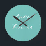 Lake House Teal Blue Aqua White Elegant Cool 2020 Round Clock<br><div class="desc">Designed with beautiful light teal blue background,  this is perfect for gifts and home decor for lakeshore homes or new homes. You may change the background colour if you wish!</div>