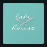 Lake House Teal Blue Aqua White Elegant Stylish Square Wall Clock<br><div class="desc">Designed with beautiful light teal blue background,  this is perfect for gifts and home decor for lakeshore homes or new homes. You may change the background color if you wish!</div>