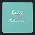 Lake House Teal Blue Aqua White Elegant Stylish Square Wall Clock<br><div class="desc">Designed with beautiful light teal blue background,  this is perfect for gifts and home decor for lakeshore homes or new homes. You may change the background color if you wish!</div>
