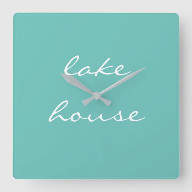 Lake House Teal Blue Aqua White Elegant Stylish Square Wall Clock (Front)