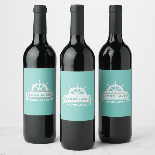 Lake House Vacation Family Name Wine Label (Bottles)
