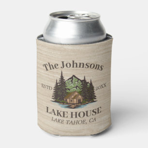 Lake House Wood Themed Family Name Personalised Can Cooler