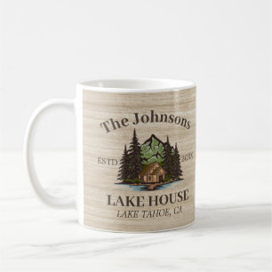 Lake House Wood Themed Family Name Personalised Coffee Mug