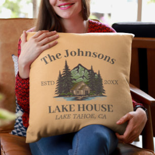 Lake House Wood Themed Family Name Personalised Cushion