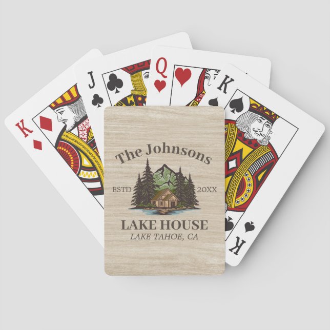 Lake House Wood Themed Family Name Personalised Playing Cards (Back)