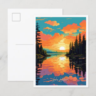 Lake Hubert Minnesota vintage travel illustration Postcard