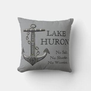Lake Huron distressed nautical pirate anchor  Cushion