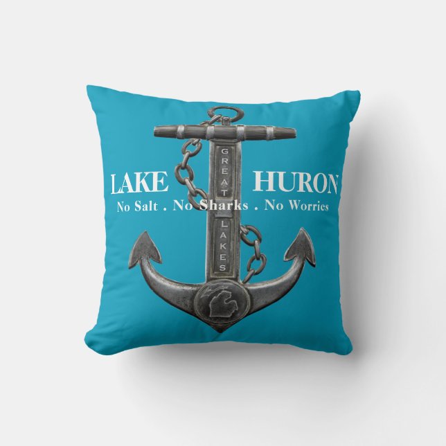 Lake Huron distressed nautical pirate anchor  Cushion (Front)