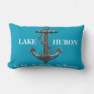 Lake Huron distressed nautical pirate anchor Lumbar Cushion